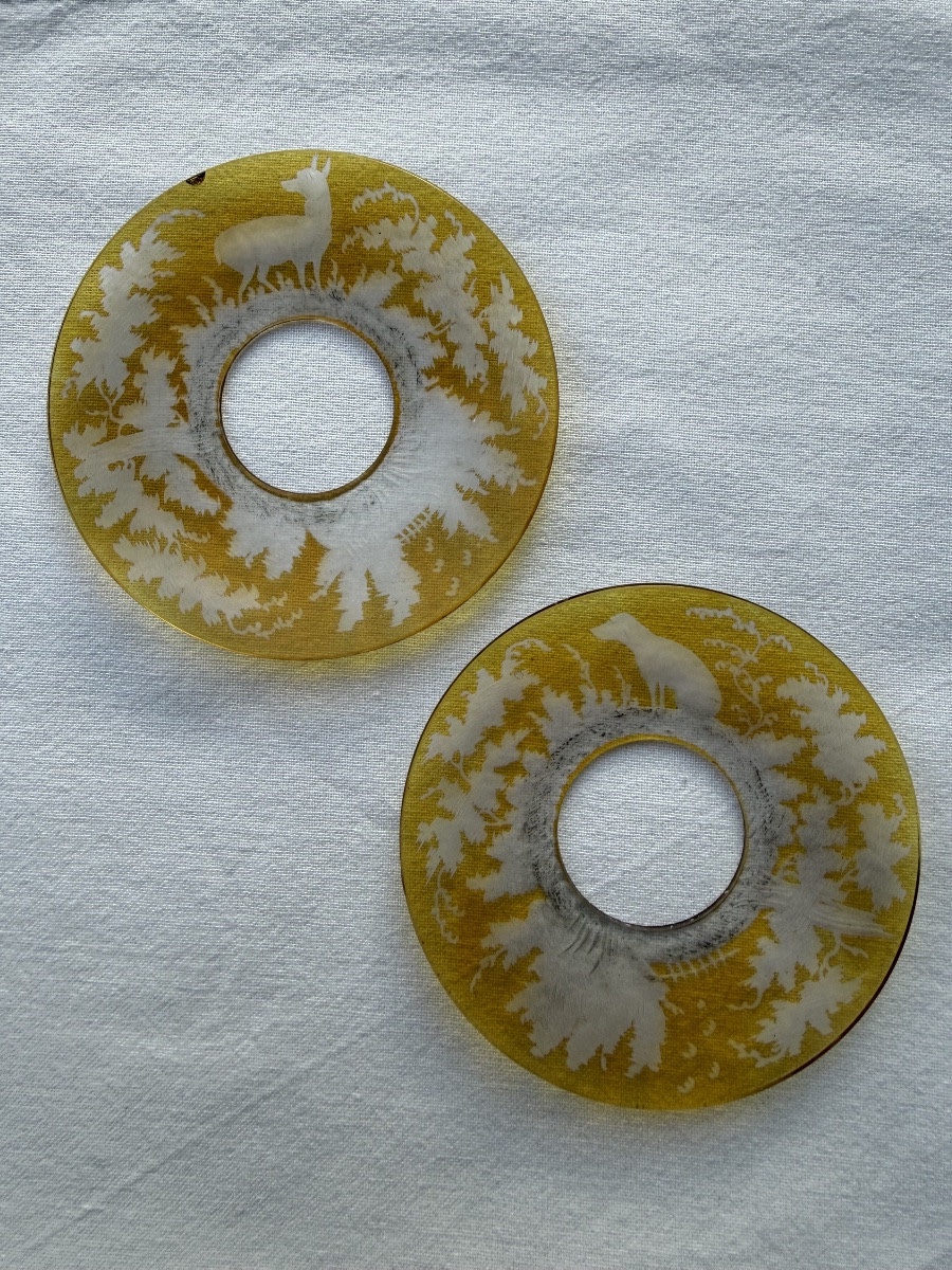 Pair Of Engraved Crystal Candle Holders, Early 19th Century -photo-2