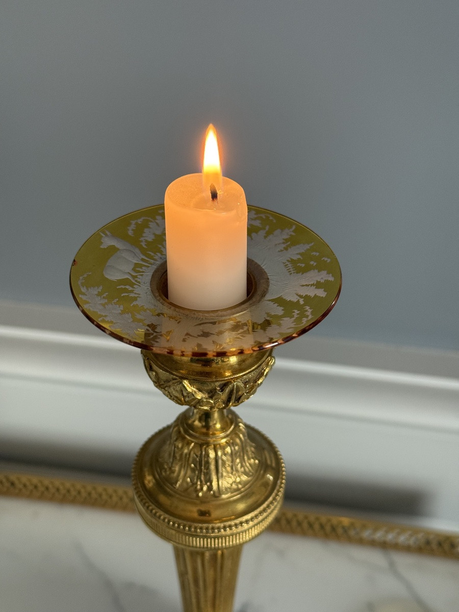 Pair Of Engraved Crystal Candle Holders, Early 19th Century -photo-5