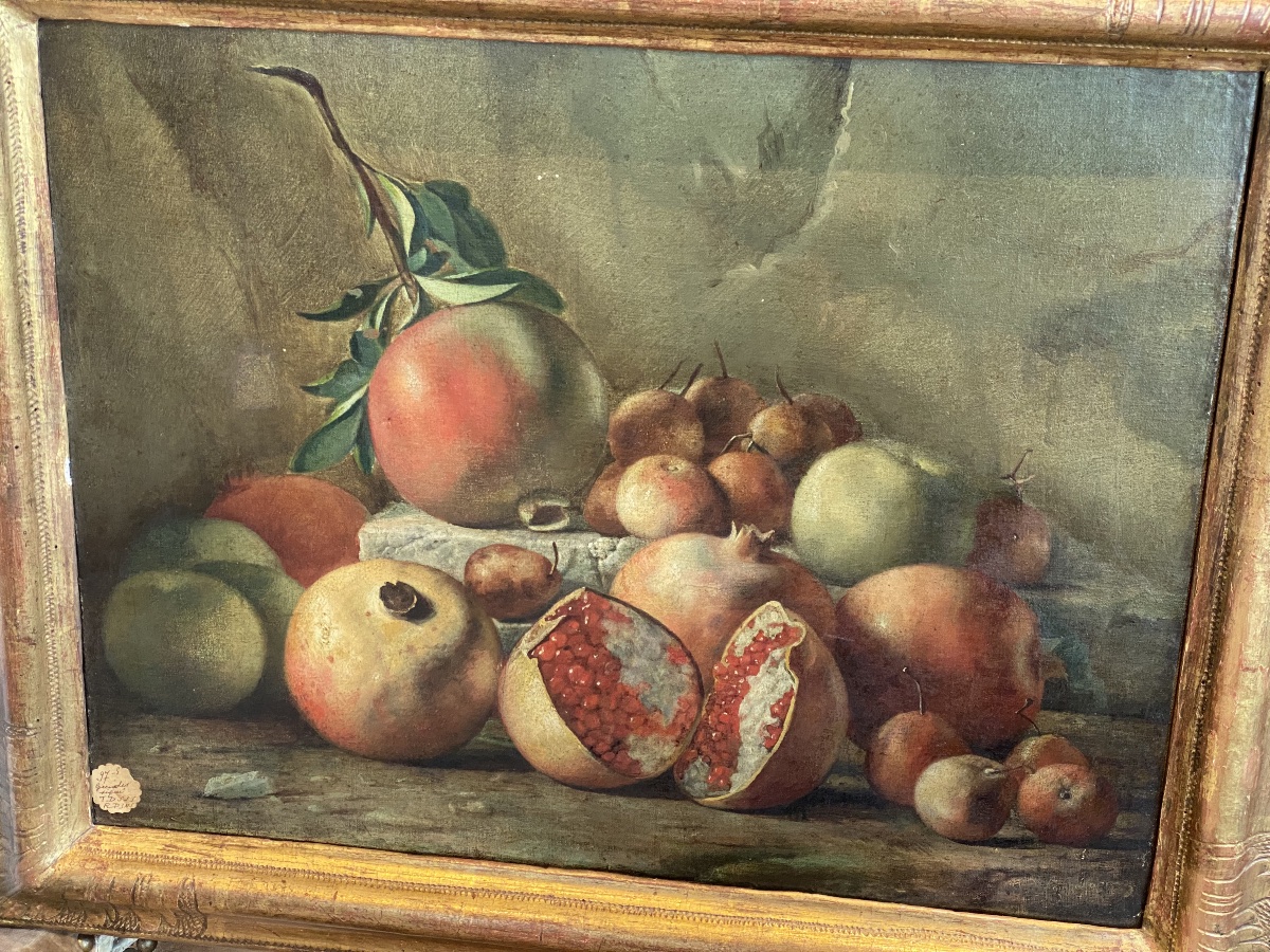 Still Life "with Pomegranates," Spanish School, Signed, 18th Century.-photo-2