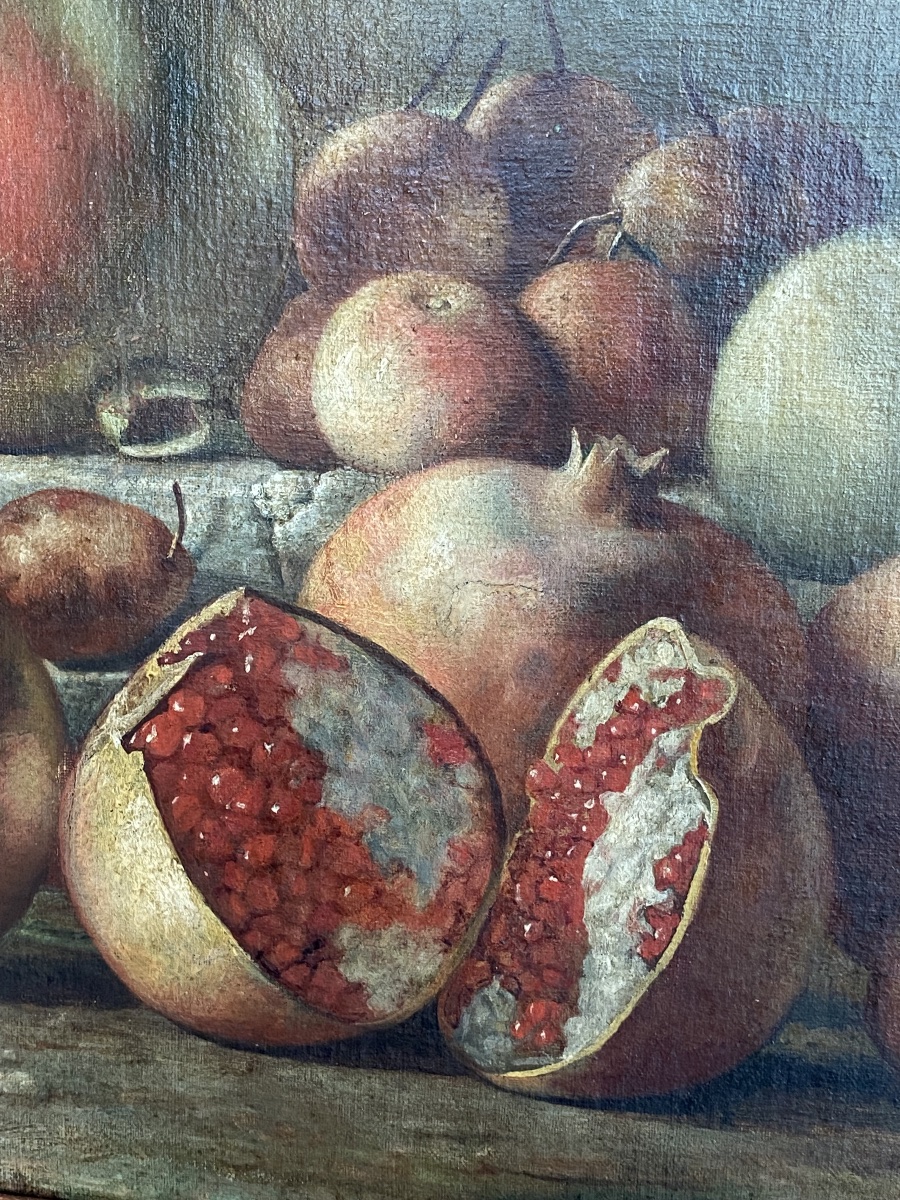 Still Life "with Pomegranates," Spanish School, Signed, 18th Century.-photo-3