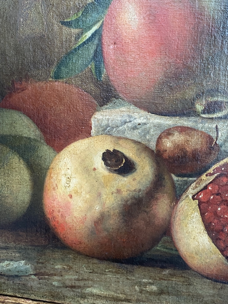 Still Life "with Pomegranates," Spanish School, Signed, 18th Century.-photo-4