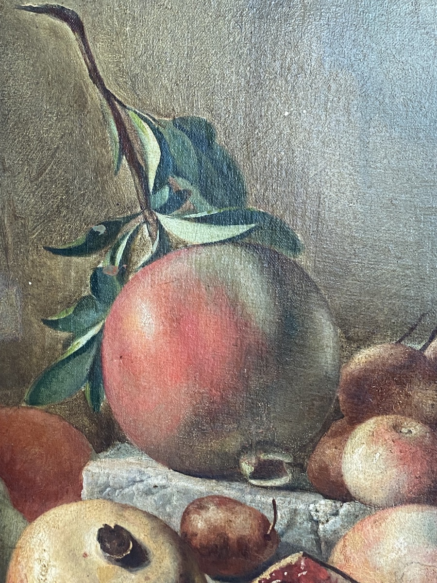 Still Life "with Pomegranates," Spanish School, Signed, 18th Century.-photo-1