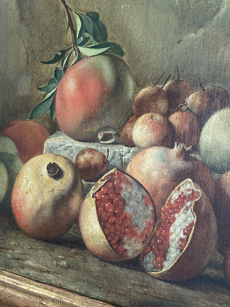 Still Life "with Pomegranates," Spanish School, Signed, 18th Century.-photo-2