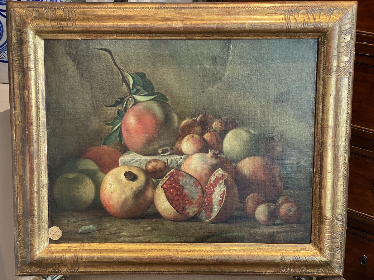 Still Life "with Pomegranates," Spanish School, Signed, 18th Century.