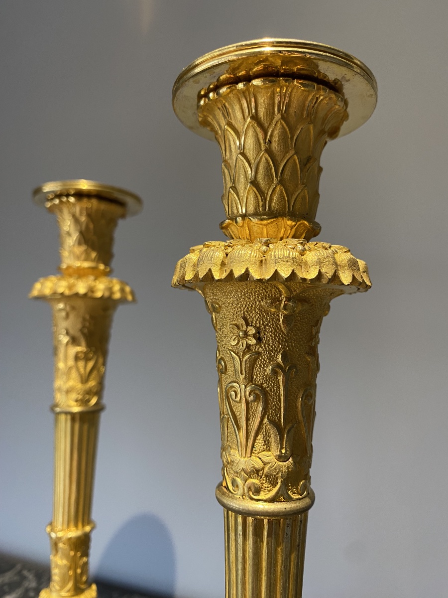 Paire de flambeaux en bronze doré , d’époque Empire , estampillés Pierre Chiboust (1779-1824) -photo-3
