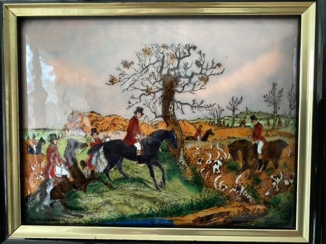 Pair Of Enamel Paintings On Hunting Subject-photo-3