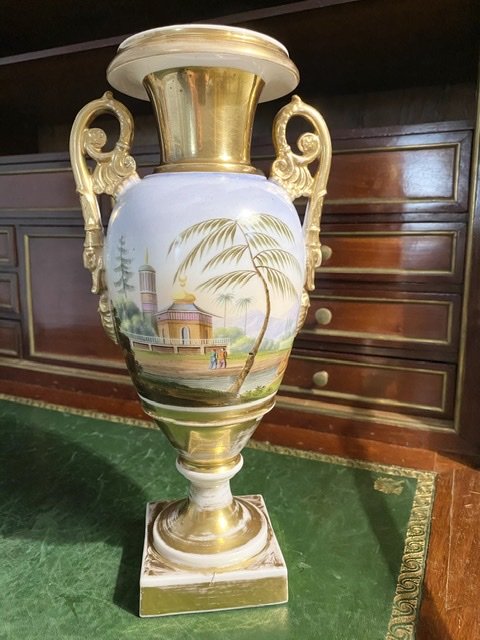 Pair Of Empire Period Vases In Paris Porcelain-photo-4
