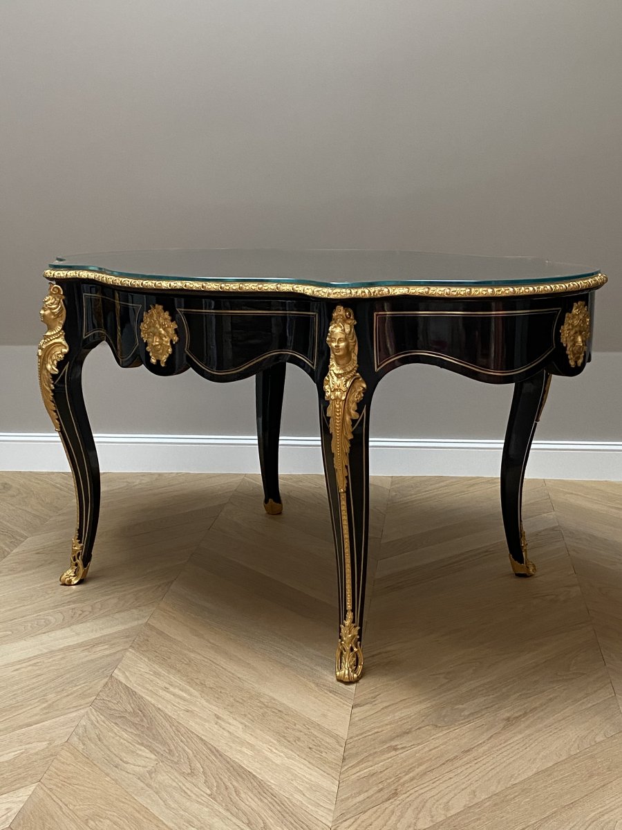 Table / Desk Middle Violin In Boulle Marquetry, Napoleon III Period-photo-2