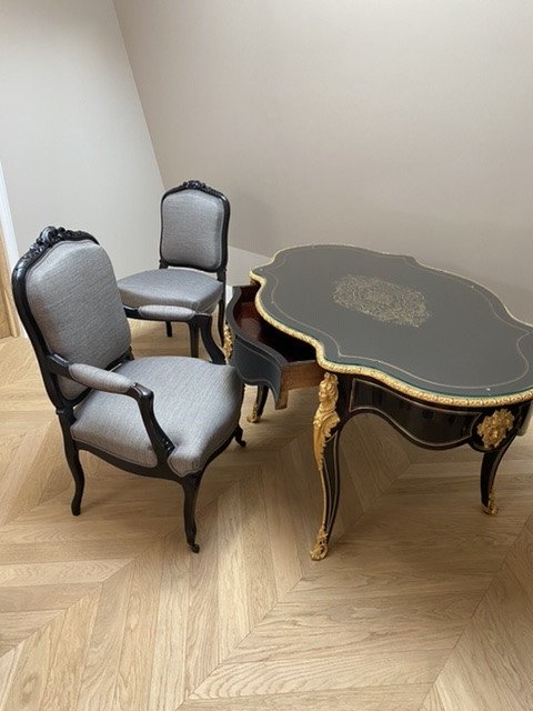 Table / Desk Middle Violin In Boulle Marquetry, Napoleon III Period-photo-4