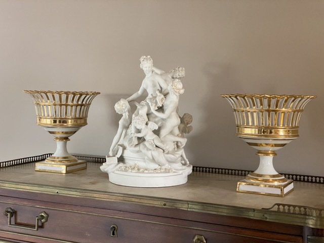 Pair Of Paris Porcelain Cup From Empire Restoration Period-photo-2