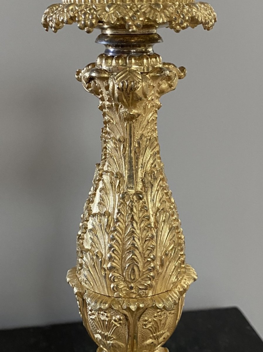 Pair Of Candlesticks In Chiselled And Gilt Bronze With Mercury, Restoration Period-photo-3