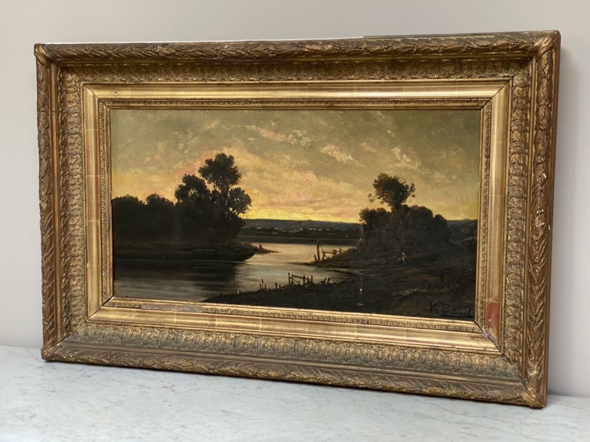 Rt Stuart, The Pond At Sunset, Oil On Canvas, XIXth