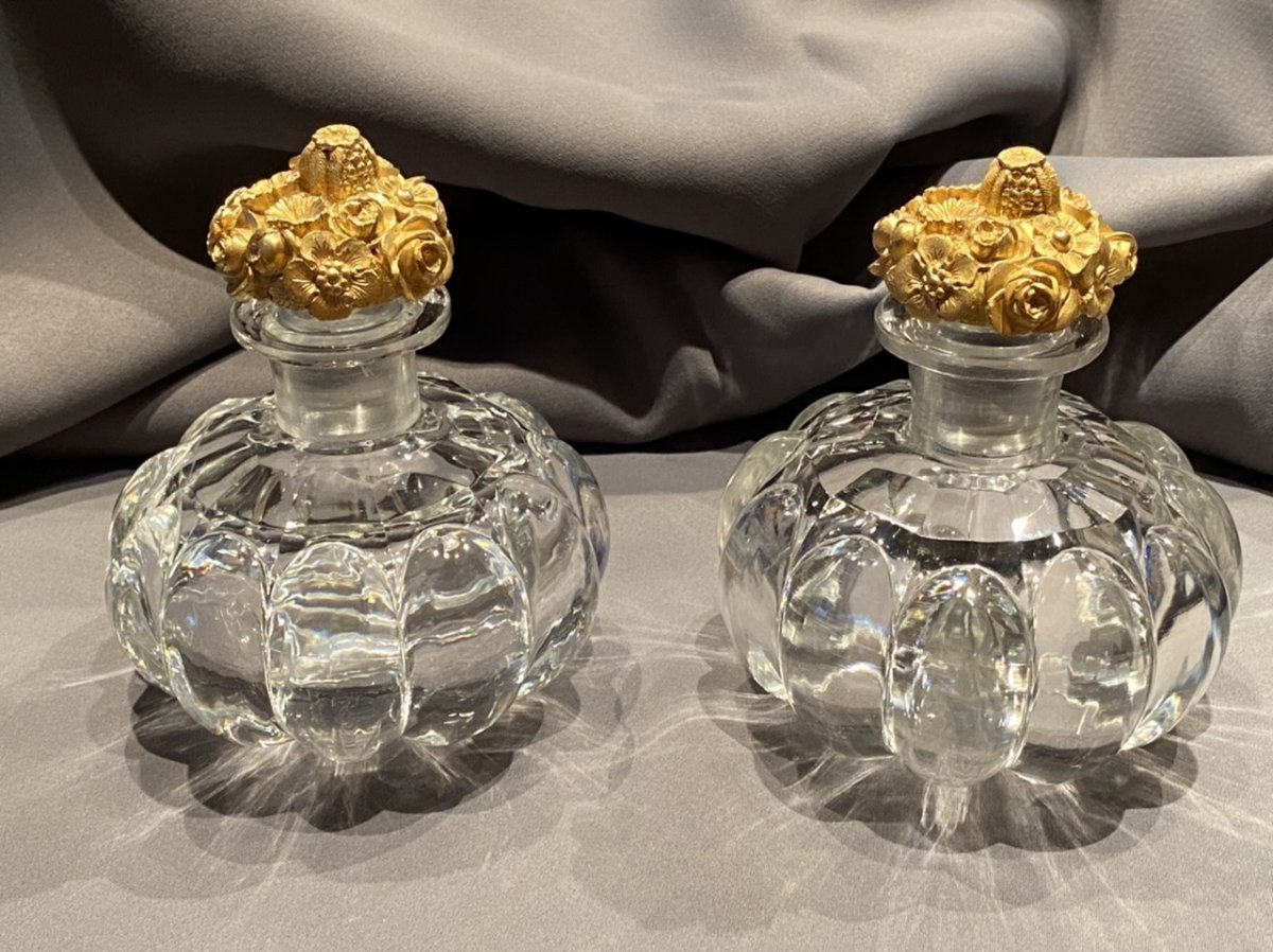 Paire De Flacons à Parfum En Cristal De Baccarat / Le Creusot  d’époque Restauration -photo-4