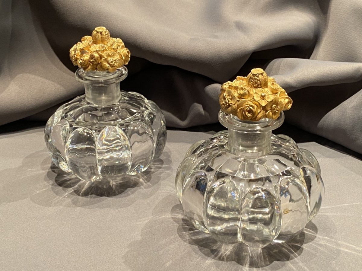 Paire De Flacons à Parfum En Cristal De Baccarat / Le Creusot  d’époque Restauration 