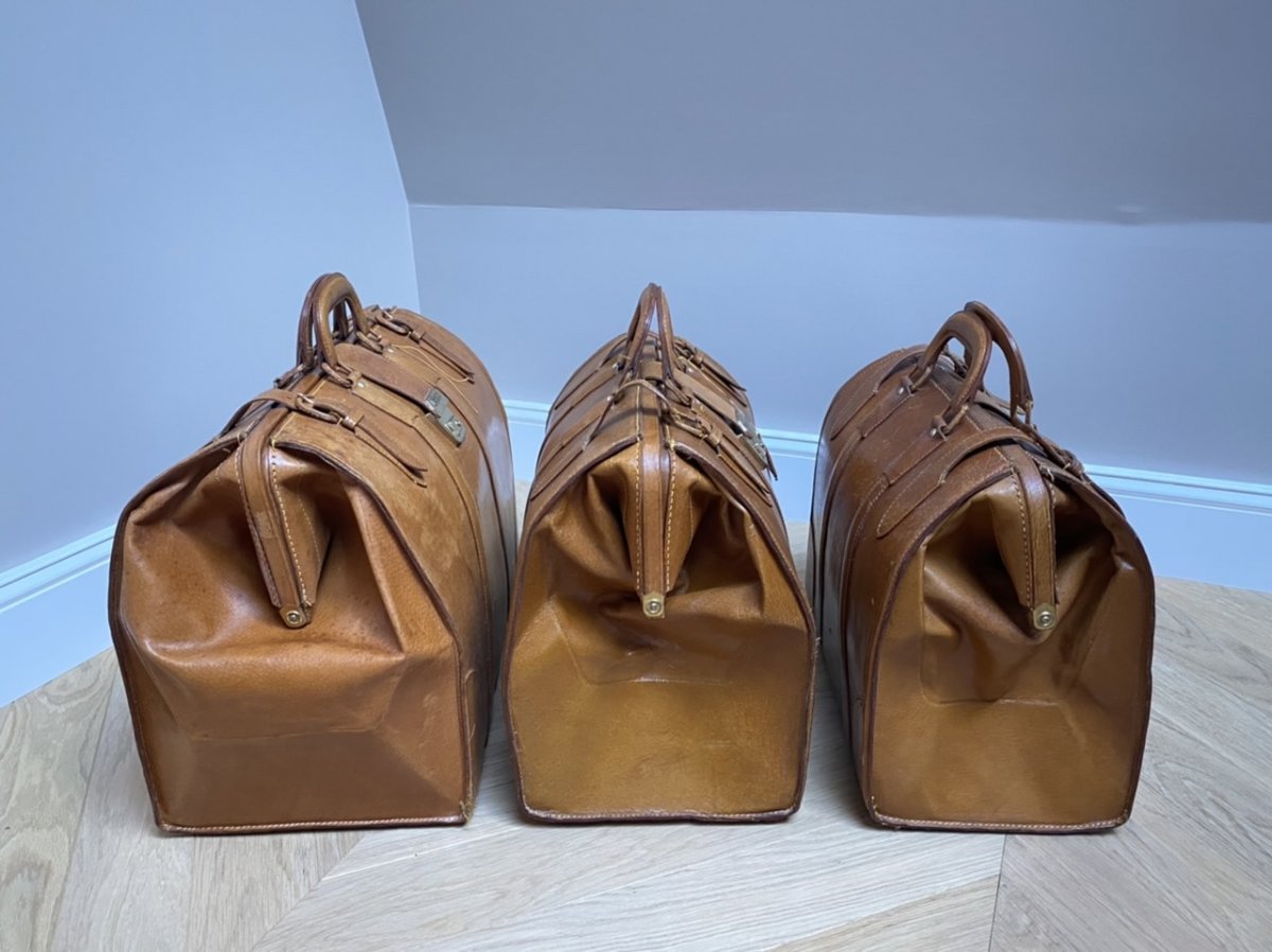 Ensemble De Trois Valises Gigogne En Cuir Fauve -photo-3