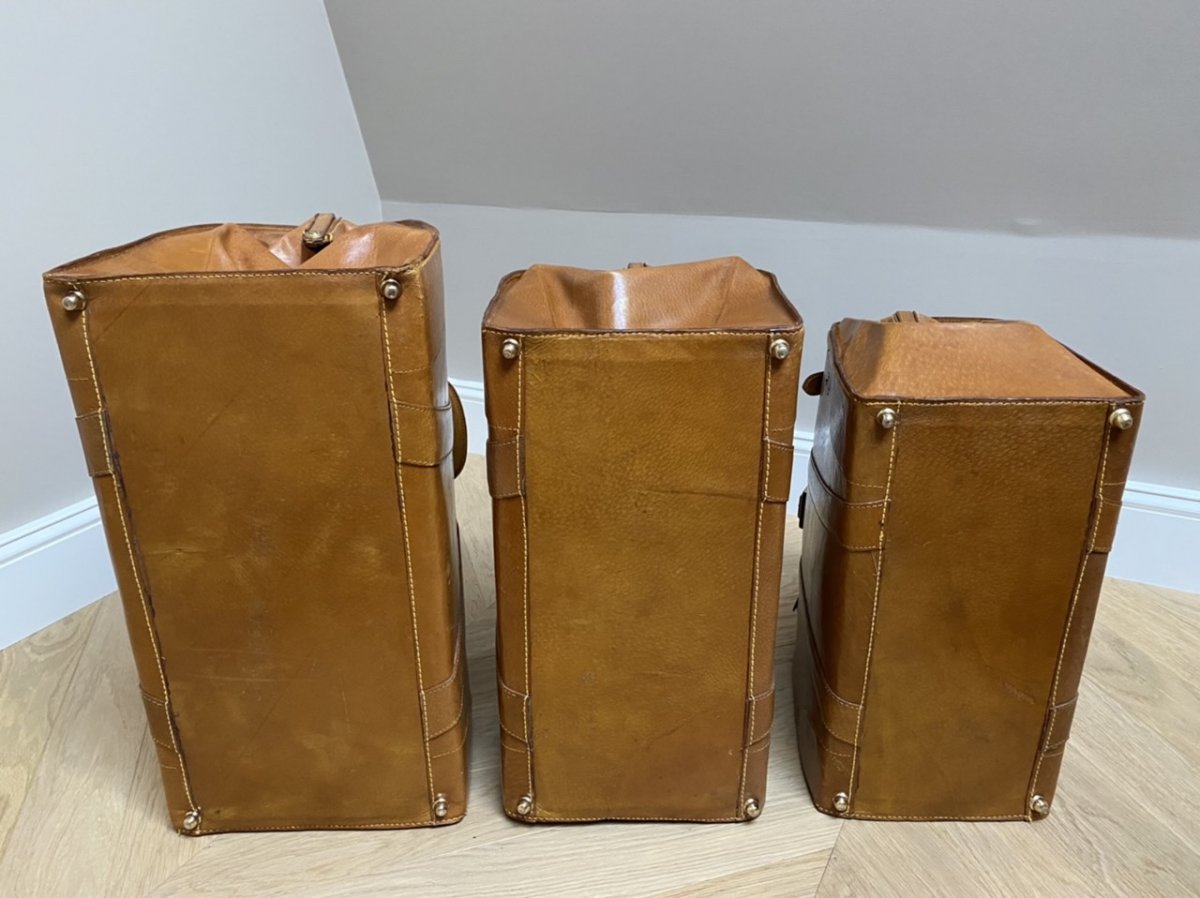 Ensemble De Trois Valises Gigogne En Cuir Fauve -photo-4