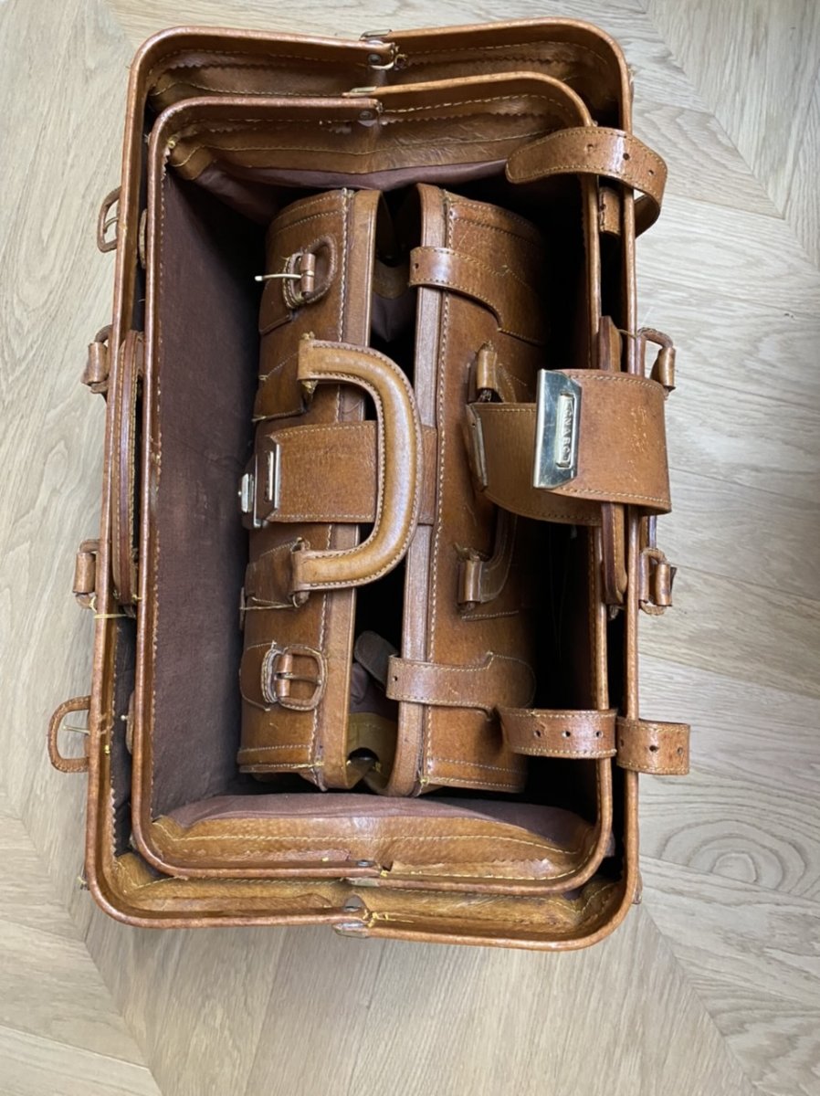 Ensemble De Trois Valises Gigogne En Cuir Fauve -photo-4