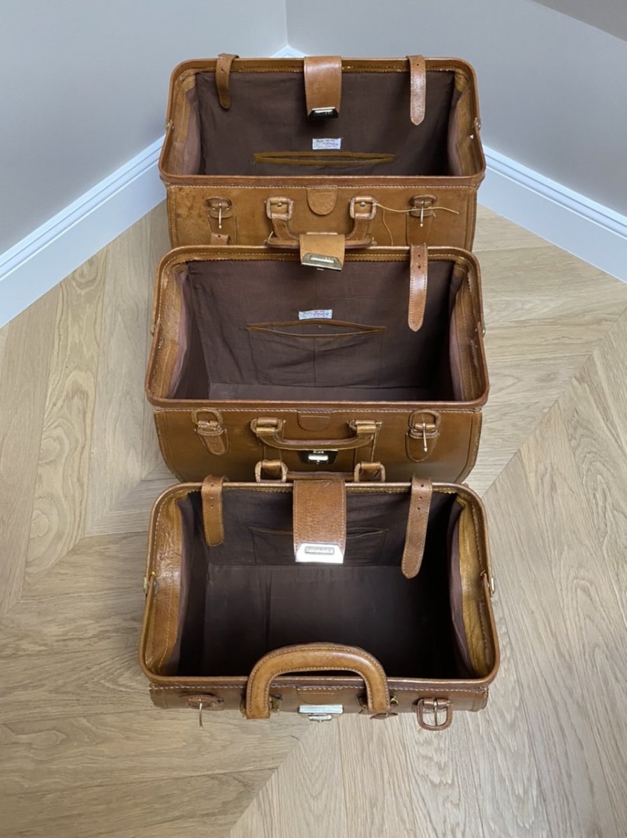Ensemble De Trois Valises Gigogne En Cuir Fauve -photo-6