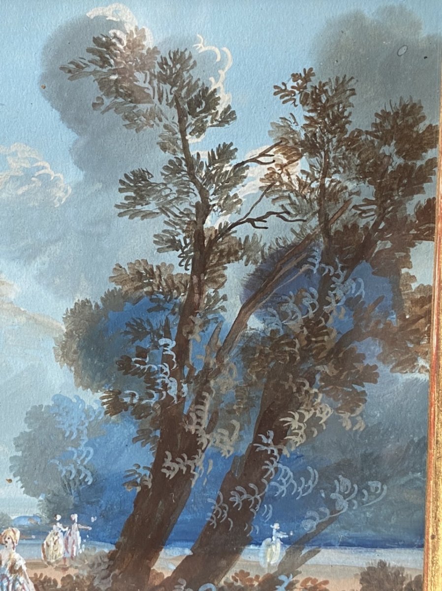 Gouache : école Française Du XVIIIème Siècle , Signée Hr Et Datée 1780-photo-1