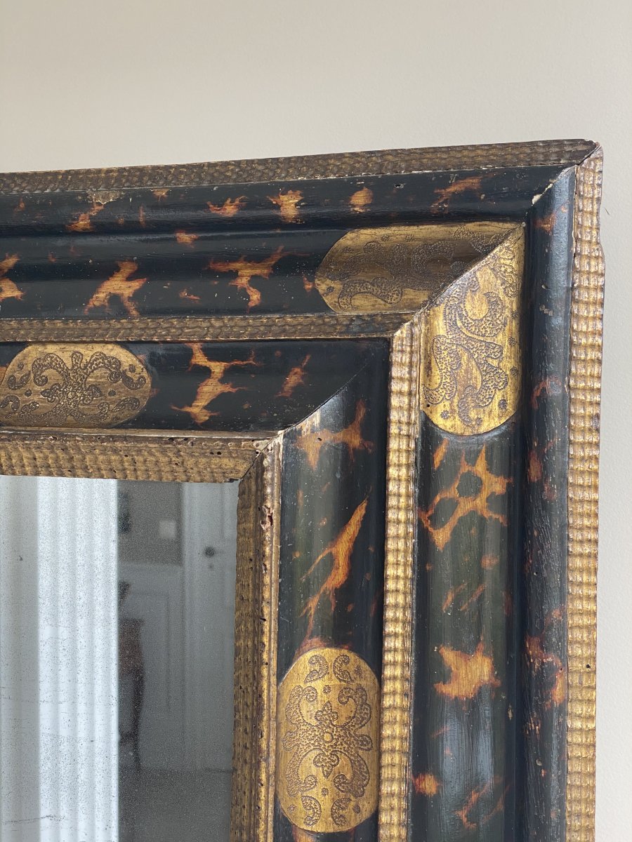 Beau Miroir Convexe En Bois Laqué Du XVII ème  Siècle -photo-2