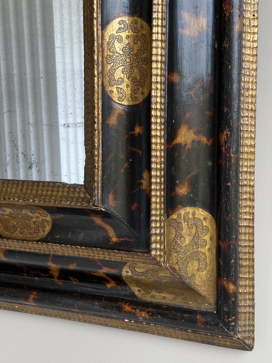 Beau Miroir Convexe En Bois Laqué Du XVII ème  Siècle -photo-3