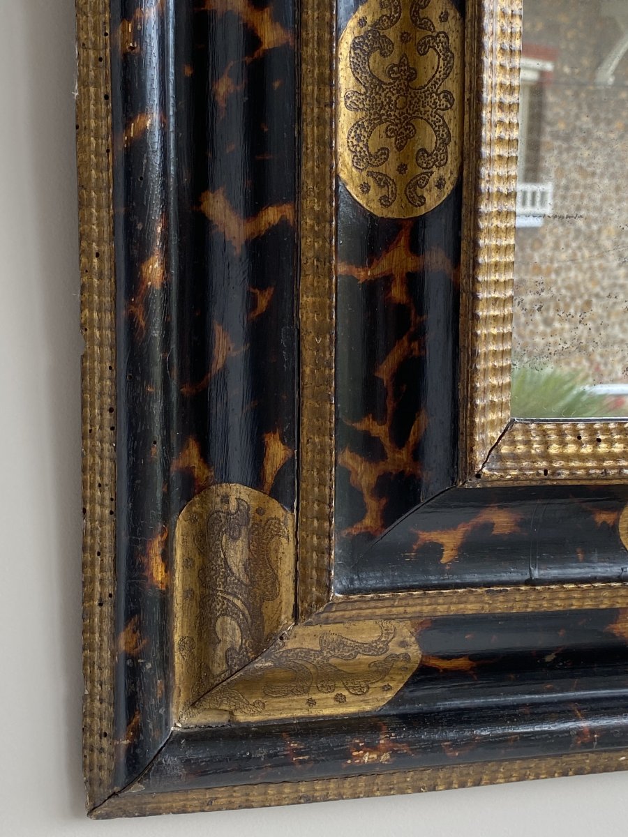 Beau Miroir Convexe En Bois Laqué Du XVII ème  Siècle -photo-4