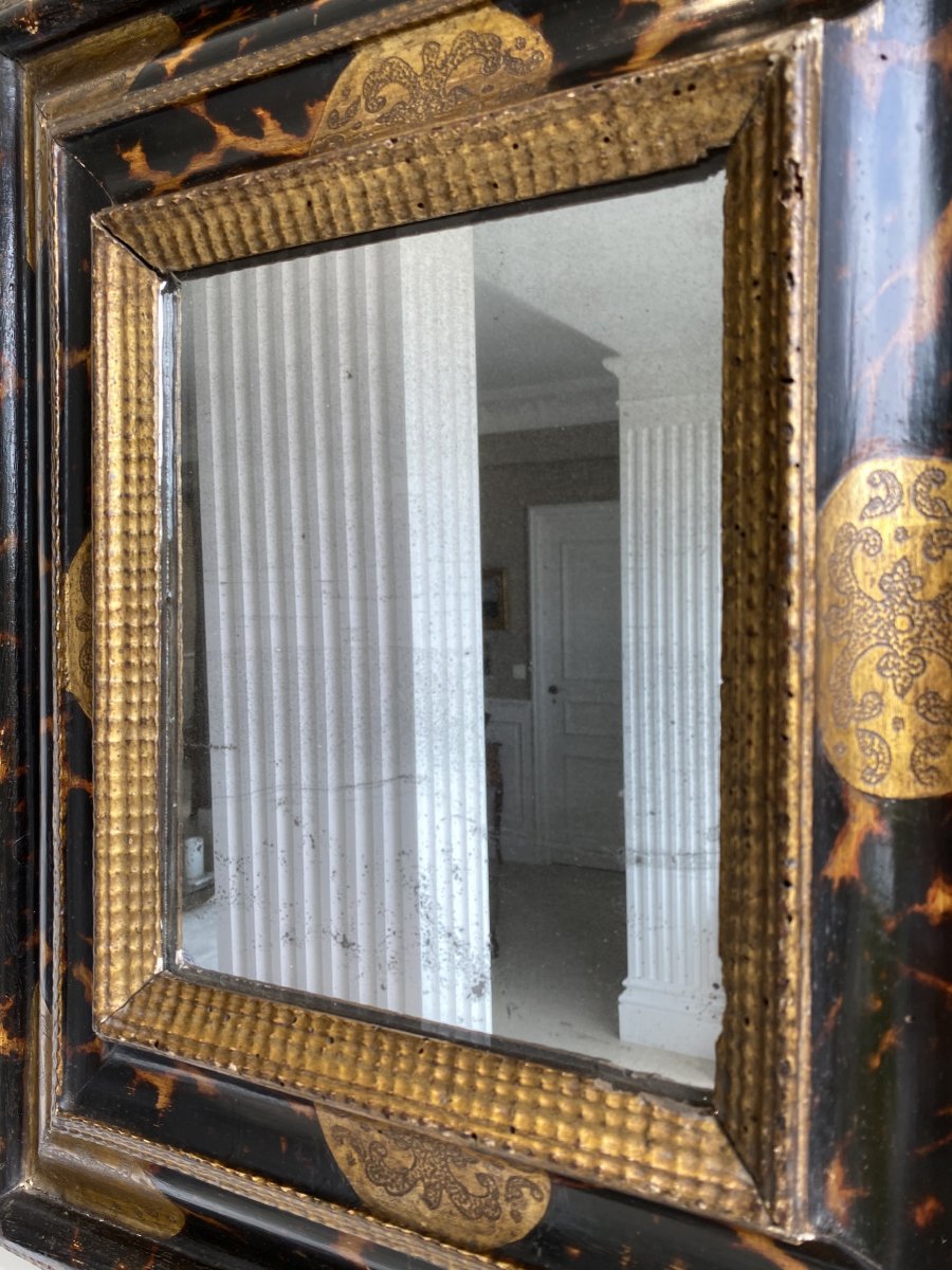 Beau Miroir Convexe En Bois Laqué Du XVII ème  Siècle -photo-5