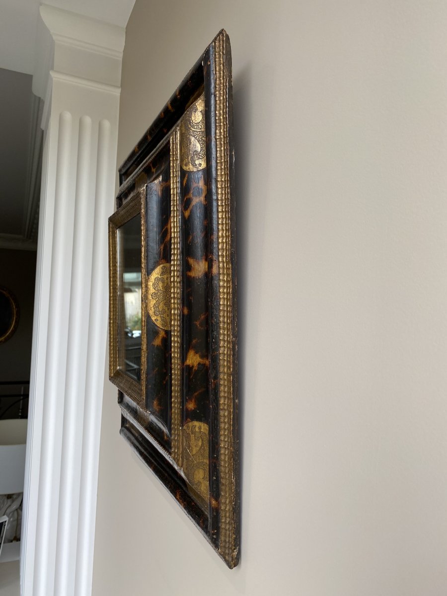 Beau Miroir Convexe En Bois Laqué Du XVII ème  Siècle -photo-6