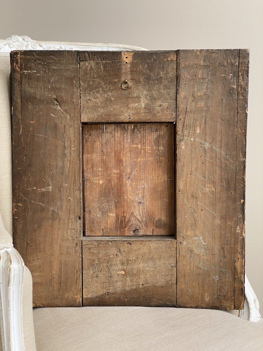 Beau Miroir Convexe En Bois Laqué Du XVII ème  Siècle -photo-7