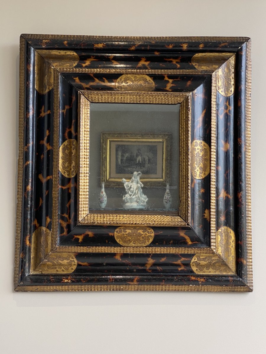 Beau Miroir Convexe En Bois Laqué Du XVII ème  Siècle -photo-8