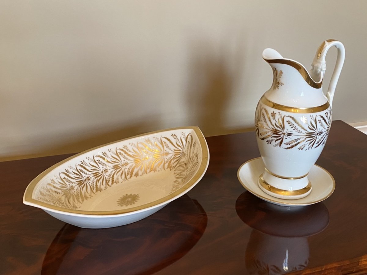 Rare Ewer And Its Porcelain Basin, Attributed To Locré And Nast From Empire Period-photo-2