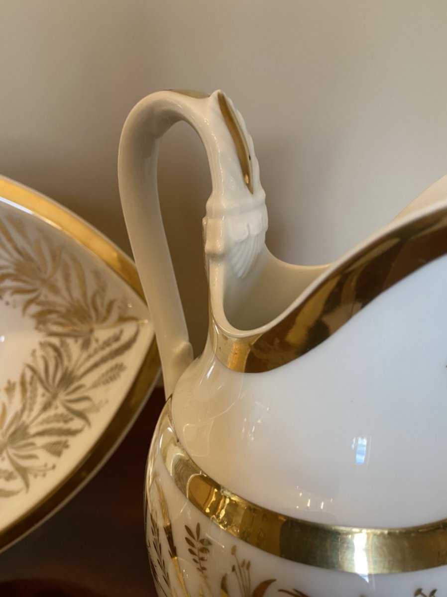Rare Ewer And Its Porcelain Basin, Attributed To Locré And Nast From Empire Period-photo-5