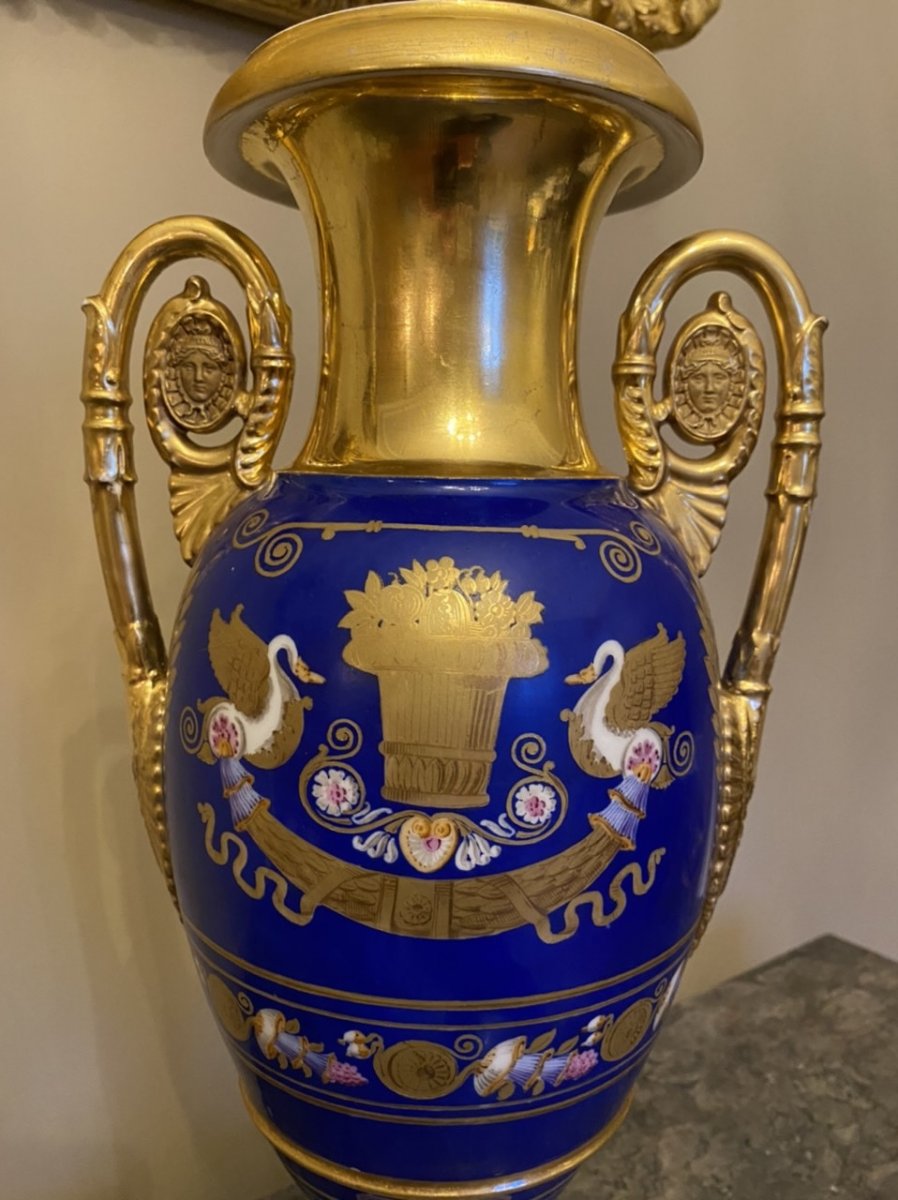 Large Pair Of Paris Porcelain Vases From Empire Period-photo-1