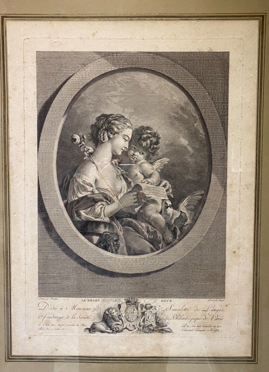 Gravure « le Billet Doux » , D’après F.boucher Gravée Par Miger XVIIIeme -photo-2