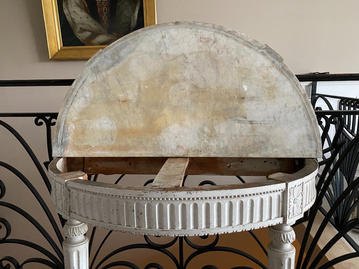 Console Demi-lune En Bois Re Laqué D’époque Louis XVI -photo-3