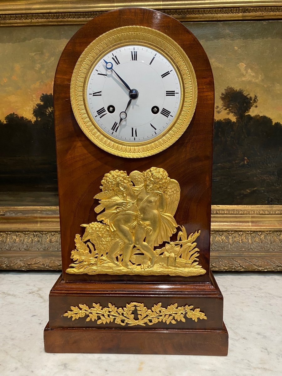 Belle Pendule Borne En Acajou Et Bronze Doré D’époque Empire/ Restauration XIXème siècle -photo-2