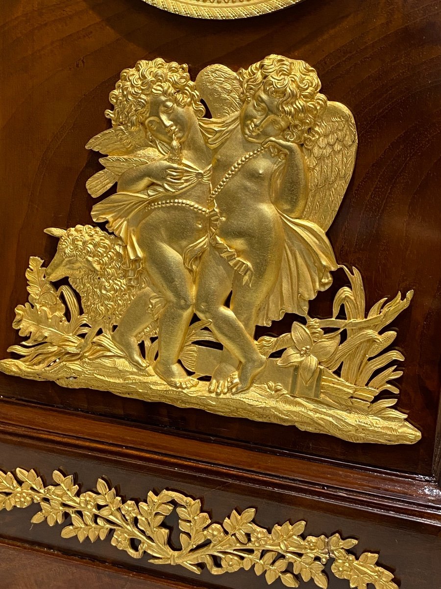 Belle Pendule Borne En Acajou Et Bronze Doré D’époque Empire/ Restauration XIXème siècle -photo-4
