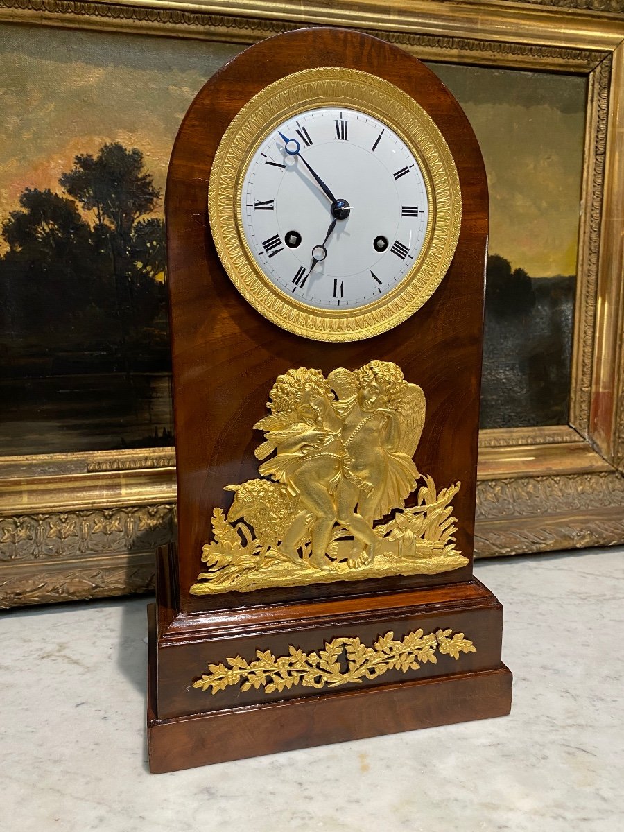 Belle Pendule Borne En Acajou Et Bronze Doré D’époque Empire/ Restauration XIXème siècle 