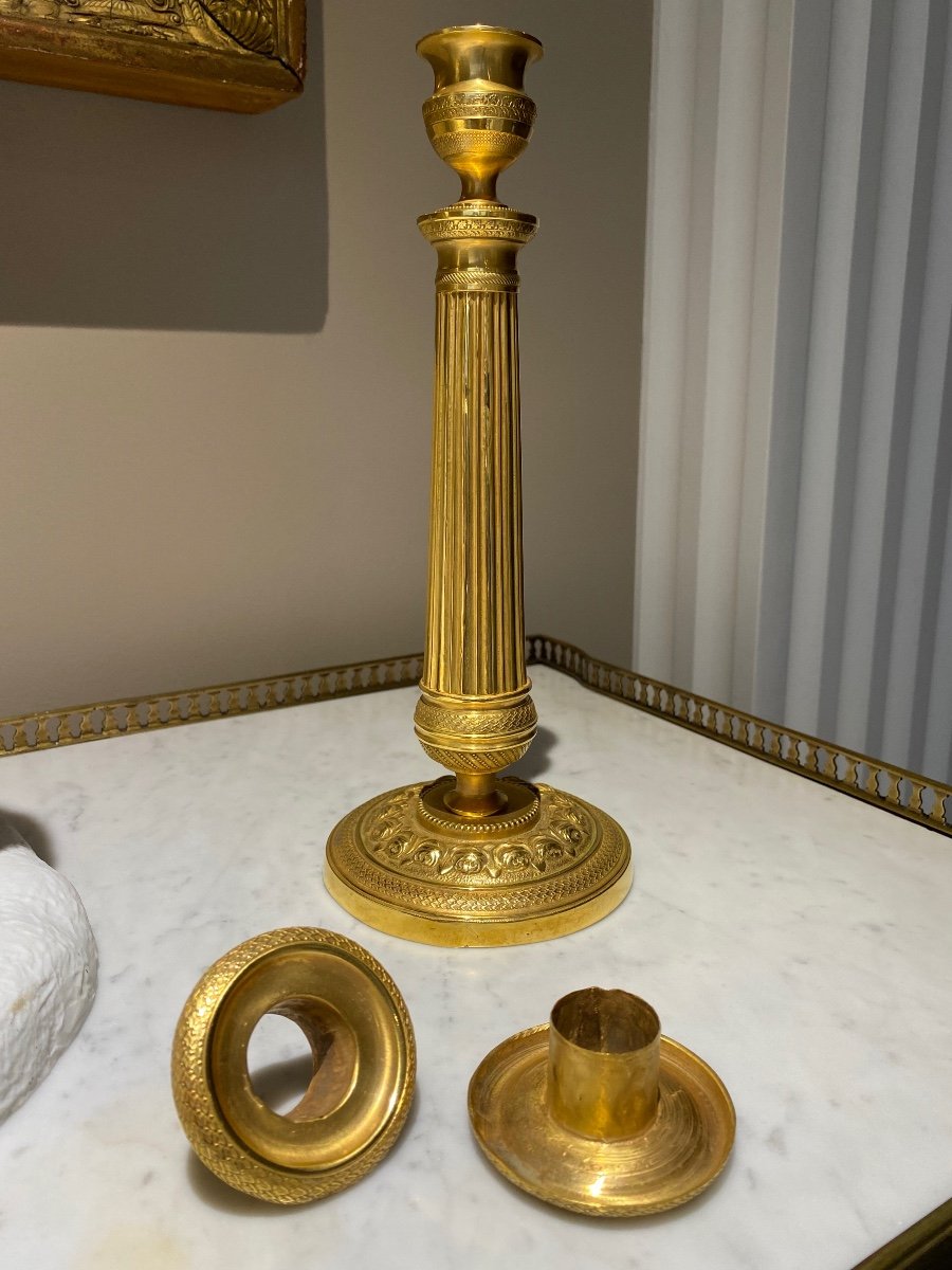 Pair Of Gilt Bronze Candlesticks From Restoration Period-photo-5