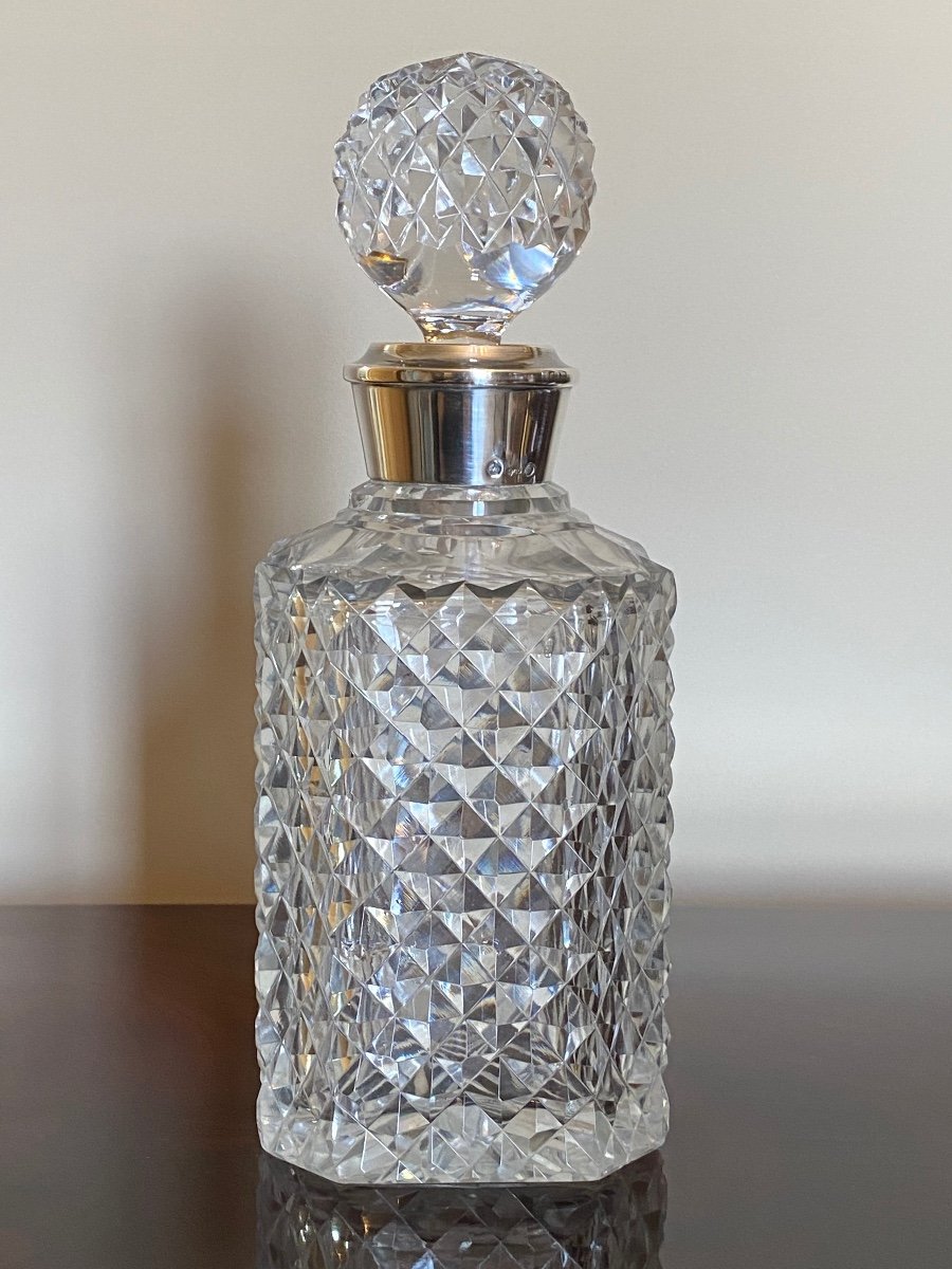 Carafe à Digestif En Cristal Taillé Et Argent, XIX ème