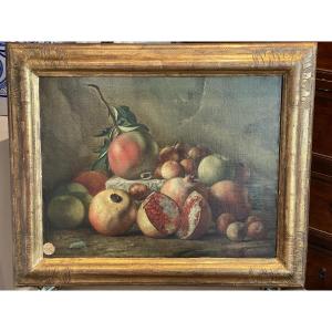 Still Life "with Pomegranates," Spanish School, Signed, 18th Century.