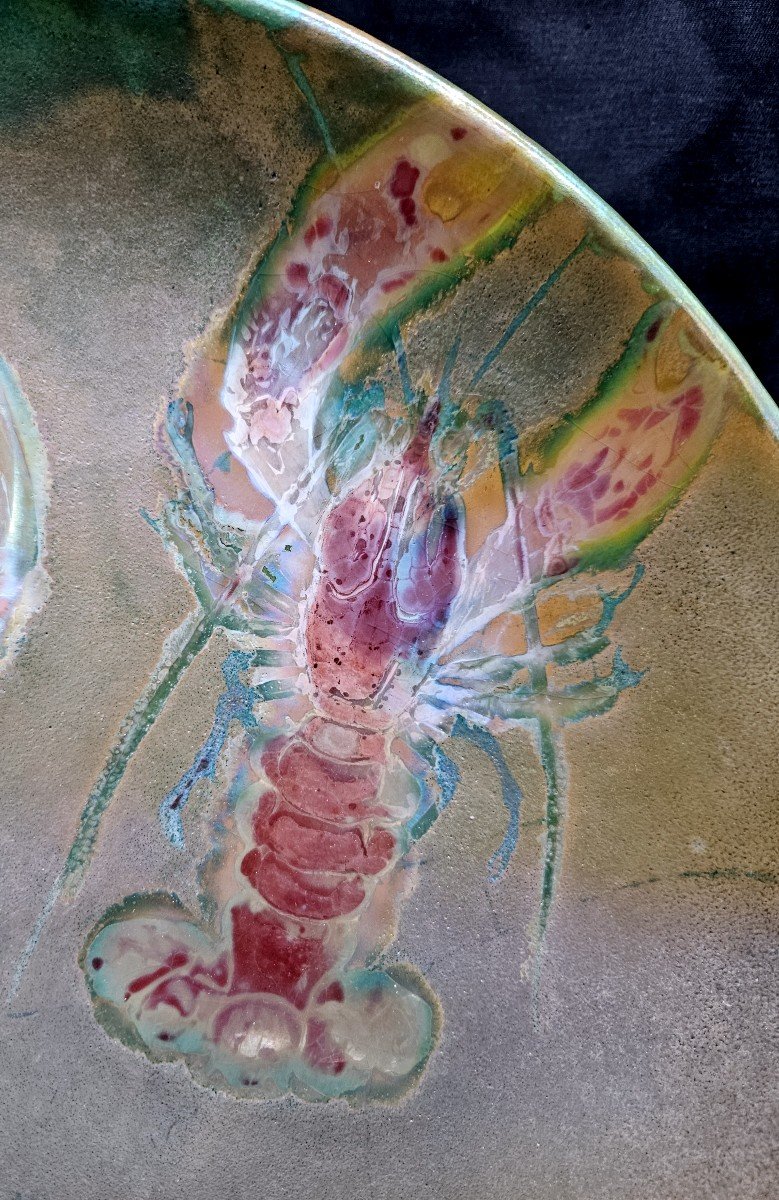 Clément Massier : Grand Plat à Lustre Métallique Aux Langoustes-photo-3