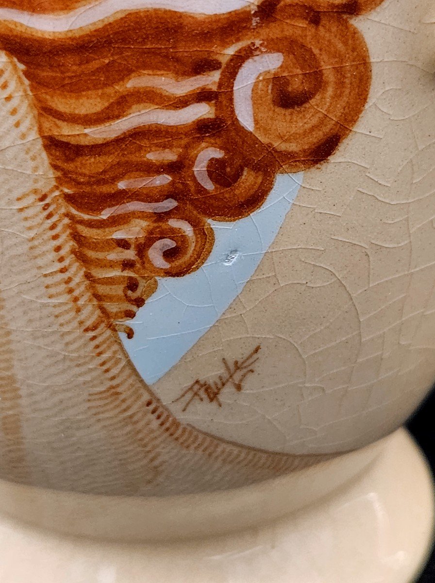 Paule Rouau For Cazalas: Art Deco Tiered Teapot Decorated With A Woman's Profile-photo-3