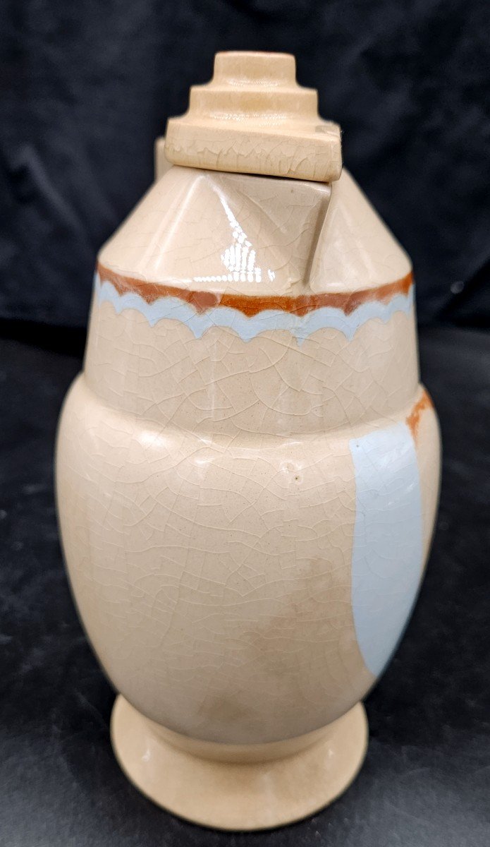 Paule Rouau For Cazalas: Art Deco Tiered Teapot Decorated With A Woman's Profile-photo-1
