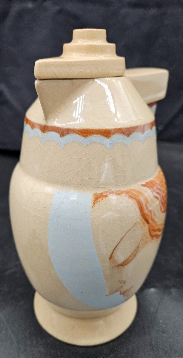 Paule Rouau For Cazalas: Art Deco Tiered Teapot Decorated With A Woman's Profile-photo-2