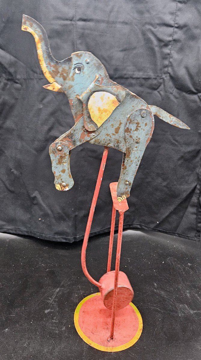 Jouet Ancien : éléphant Articulé Et Mobile En Tôle Peinte-photo-2