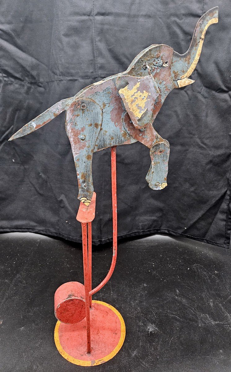 Jouet Ancien : éléphant Articulé Et Mobile En Tôle Peinte-photo-4