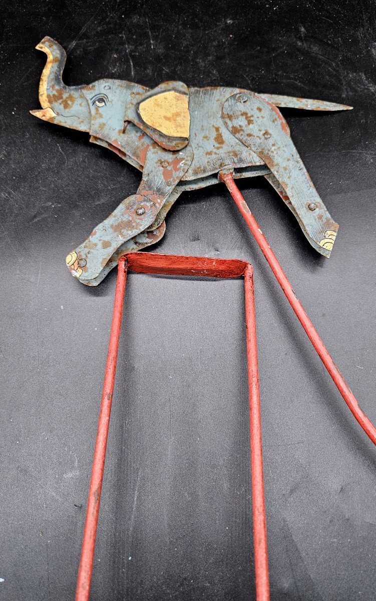 Jouet Ancien : éléphant Articulé Et Mobile En Tôle Peinte-photo-3