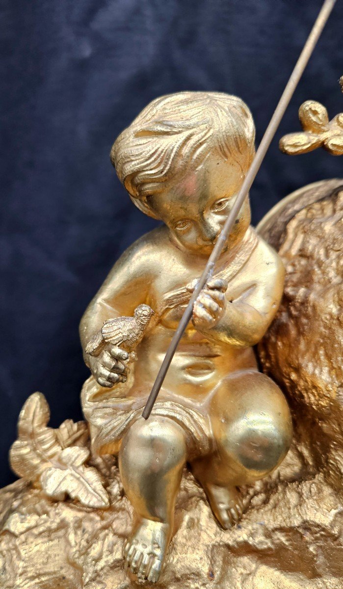 Charmante Pendule En Bronze Doré Aux Amours / La Moisson-photo-3