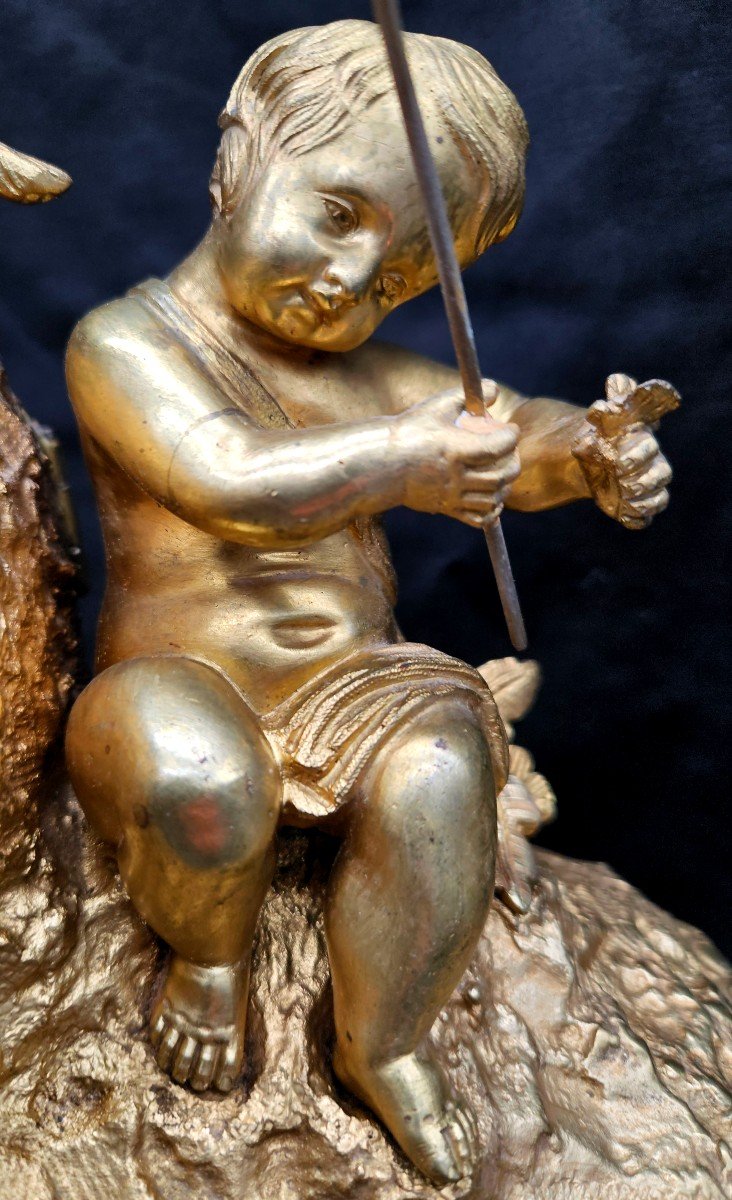 Charmante Pendule En Bronze Doré Aux Amours / La Moisson-photo-4